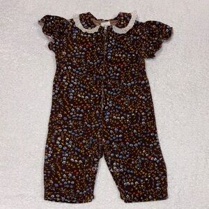 Little bit vintage brown corduroy Floral Ruffle Baby Romper jumpsuit 12m